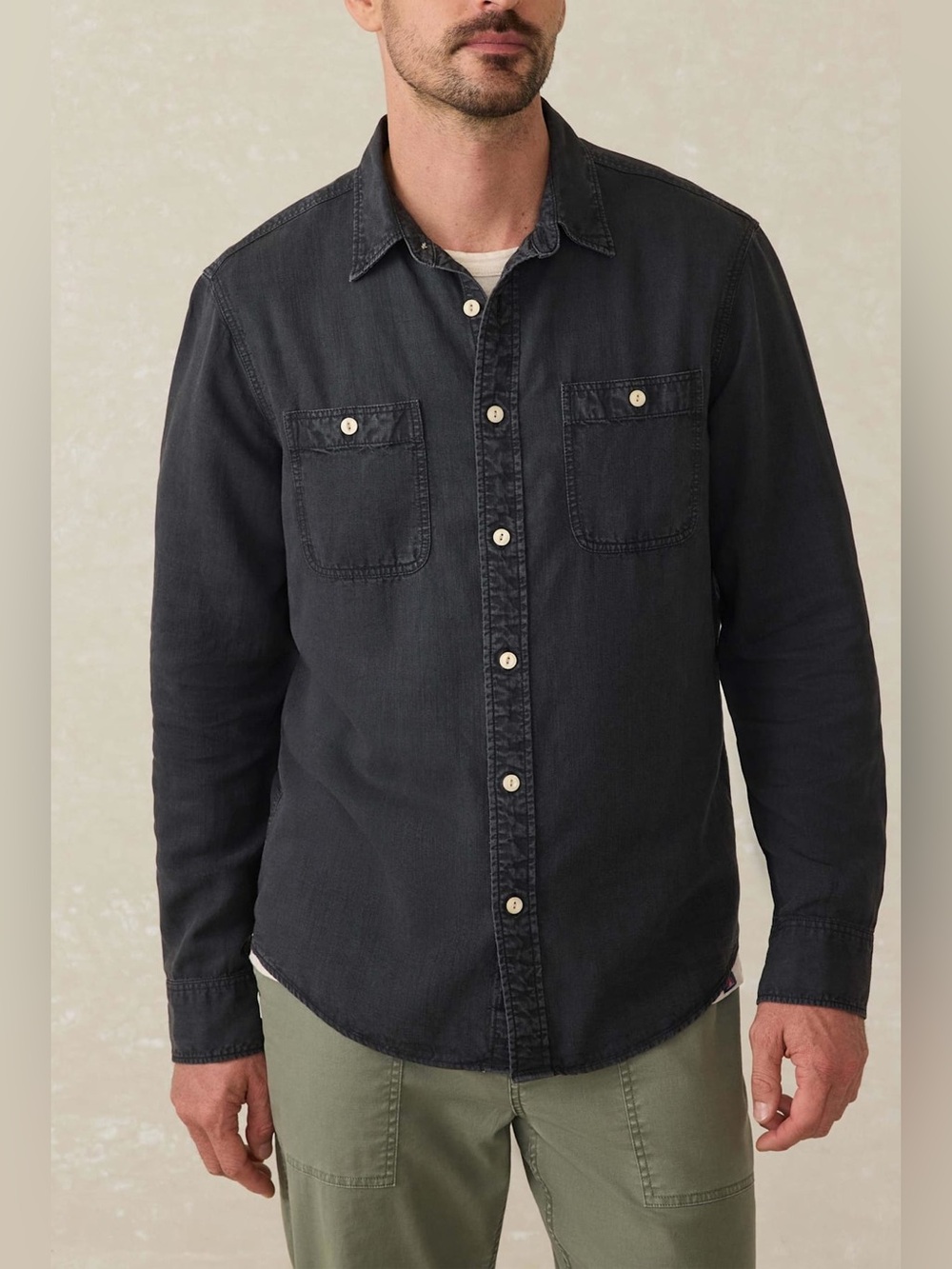 Faherty Men's Tried & True Chambray Workshirt Durango Black XL